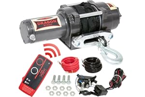 Dragon Winch Treuil électrique série Highlander 3000 lbs (1360 kg), 12V câble synthétique 15m pour quads tout-terrain, VTT extrêmes, UTV | treuil étanche | incl. télécommande sans fil + accessoires