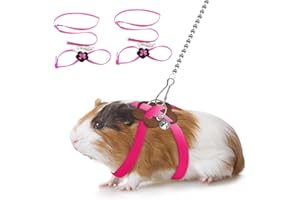 CQJ 2 Pack adjustable Hamster Leash Harness for Harness for Ferret Baby Rabbit Hamster Rat Mouse Leash Lead with bell (Pink)