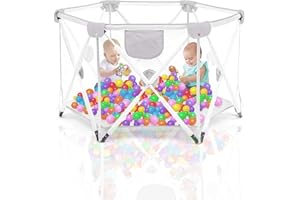 EALINGMOON Babylaufstall,Baby Laufgitter Tragbarer mit Atmungsaktivem Netz Aufbewahrungstasche,Faltbar sechseckiger Laufstall,Schutzgitter Krabbelgitter für Kinder 0-4 Jahre Indoor-Outdoor-Aktivität