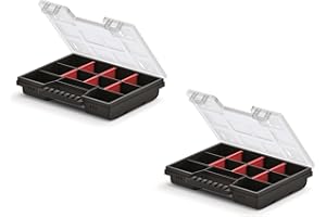 Mivos 2 scatole di assortimento da 8" per accessori e piccole parti, 2 da 195 x 155 x 35 mm, per viti con 11 scomparti per la conservazione - Made in EU