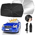 Oziral Car Sun Shade for Windshield Front Window Sunshades Foldable Windscreen Sunshade Umbrella Tail with Spring Folding Suitable for Windscreen Sun Shade UV Protector 140 * 74cm
