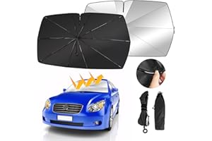 Oziral Car Sun Shade for Windshield Front Window Sunshades Foldable Windscreen Sunshade Umbrella Tail with Spring Folding Suitable for Windscreen Sun Shade UV Protector 140 * 74cm