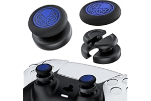 PlayRealm NO Falling Off Thumbstick Extender & Silicone Grip Cover 2 Sets for PS5 & PS4 Controller (Cthulhu Blue)