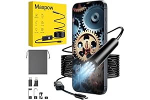 Maxpow Endoskopkamera mit Licht –1920 HD 8 LED Licht Wasserdicht IP67 Endoskop Kamera Handy für Android iOS, 5m Semi-Rigid Kabel Inspektionskamera für Autoreparatur, Lüftungsrohre, Kanalinspektion