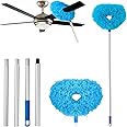 Funito Ceiling Fan Cleaner Duster Reusable Microfiber Ceiling Fan Blade Cleaner Removable Duster with Extension Pole Adjusts 43 to 144cm for Cleaning Walls Bookshelves Furniture Door Window Top