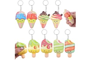 Anboor Mini zabawki spożywcze Squishies – 8 sztuk miękkich zabawek Kawaii, wyciskacz lód na patyku, redukcja stresu, zabawki sensoryczne dla dzieci, powoli amortyzujące breloczki do kluczy, Fidget