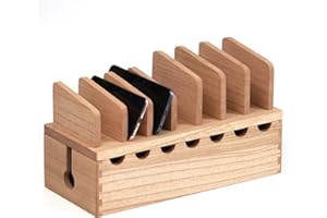 KIRIGEN Organizador de Cables de Madera Natural - Organizador de Cables Duradero y Elegante con Tapa Antipolvo de Madera espumada Color Claro