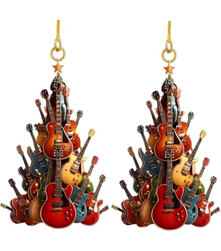 Rockin' Around The Guitar Décoration De Sapin De Noël – Rockin Autour Du Sapin De Noël, Décoration De Noël 2D En Acrylique De Qualité Supérieure, Instrument De Musique, Cadeau Pour Les Amateurs