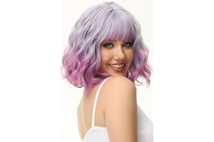 Luxiremi Perücken Lila Spezial Kurze Schulter Länge Lockig Gewellt Perücke Bob mit Pony Synthetische Cosplay Perücke für Damen