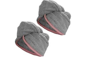 HOMELEVEL 2 x turban do włosów frotte z guzikiem - ręcznik do włosów turban - 100% bawełna szybkoschnąca - 2 sztuki - ręcznik do włosów w kolorze szarym