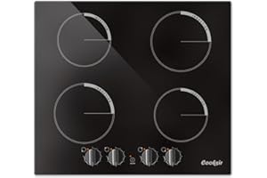 Cooksir Induction Hob 4 Zone, 7000W, Electric Hob 59cm Built-in Hob, Rotary Knob Control, Electric Induction Hob, Ceramic Glass Hob, 9 Power Levels, No Plug