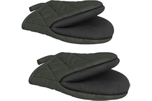 QULABLE 1 Pair Short Oven Mitts - Silicone Kitchen Oven Gloves High Heat Resistant 500℉, Mini Oven Mits with Non-Slip Grip Surfaces and Hanging Loop for BBQ, Baking, Cooking and Grilling