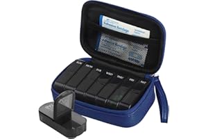 YELOUMISS Pilulier Semainier Matin Soir Piluliers Medicaments 7 Jours Deux Fois Par Jour Sac en Cuir PU Avec Fermeture éclair Paquet Huile de Poisson, Vitamines, Suppléments Pharmaceutiques (bleu)