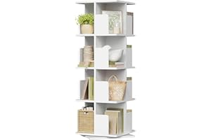 EUGAD Étagère Livre Rotative 360° à 4 Niveaux, Bibliothèque Colonne Tournante, Meuble de Rangement Moderne pour Salon, Bureau, Chambre, 40x40x129 cm, Blanc