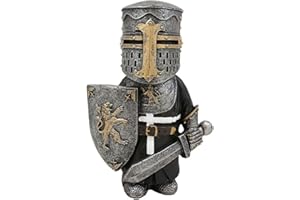GDWD Knight Statues Ornaments,Knight Gnome Guard Garden Sculpture Renaissance Medieval Knight of The Cross Crusader Figurine,Waterproof Resin Ornament for Yard Lawn Garden Decorations,Swordsman With Shield