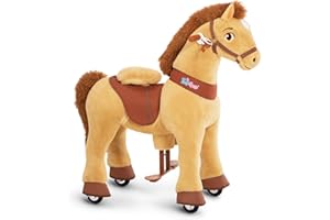 PonyCycle Essentiel Modèle E Cheval Jouet Mécanique à roulettes avec Frein (Cheval Brun Clair/Taille 4 pour 4-7 Ans) Cheval à Bascule Poney Scooter pour Enfant - E436