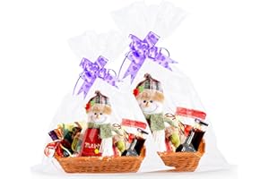 AGOBUHE 2 Set Hamper Baskets for Gifts Empty Multipack Woven DIY Gift Basket Hamper Kit with Ribbon Bows, Shredded Paper, Cellophane Wrap Bag for Hamper - Large & Medium Father's Day Gift Hamper Basket