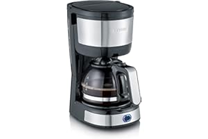 Severin KA 4808, macchina caffè americano usabile anche per preparare tisane e the, filtro permanente lavabile, piastra riscaldante, fino a 0,5 litri, presa Schuko, design compatto, acciaio inox/nero