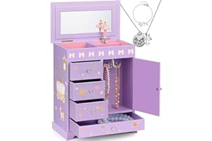 efubaby Large Jewelry Box for Girls 5-Layer Music Jewelry Holder Organizer Box with Swing Door Spinning Ballerina Unicorn Jewelry Set Children Jewelry Box for Girls Kids Birthday Christmas Gift Purple