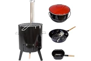 NATIV Gulaschkanone | Gulaschkessel mit 14 L | Eintopfofen für Kochen ohne Strom und Gas | Raketenofen als Krisenvorsorge | Holzofen mit umfangreichem Kochzubehör