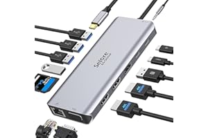 SELORE&S-GLOBAL Docking Station Adattatore USB C doppio HDMI, per laptop 14 in 1 4K,VGA,RJ45, USB3.0, USB2.0, PD,SD/TF, Audio per Surface HP Lenovo, ecc