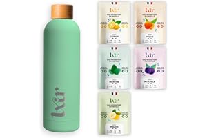 LXIR DRINK - Eau aromatisée en pastille sans sucre - Boisson multivitamines - Riche en vitamines C et B - Hydratation quotidienne - Beauté de la peau - Vitalité - 60 unités - 5 saveurs + 1 gourde VERT