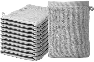 Juego de Guantes de Baño - 10 Guantes de Baño Tamaño Adulto 15x20cm - 100% Algodón Premium - Ultra Suave & Absorbente - Certificado Oeko-Tex - 500g/m2 - Ôhm - Gris Claro