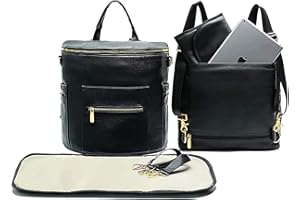 MISS FONG Nappy Changing Bag Baby Bag with Changing Mat & Traveling Belt & Insulated Pockets Baby Changing Bags Backpack Diaper Bags Maternity Bags for Mom and Dad- Black