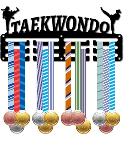 Porta Medaglie Taekwondo CREATCABIN - Appendino Metallico 40x15cm, Per Parete, Regalo Per Atleti