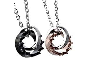 OIDEA Collana per Coppia Lovers Collana in Acciaio Inox Pendente Anello Corona Imperiale Mosaico zircone Regalo per Amante Nero Oro(1 Coppia) Regalo Perfetto