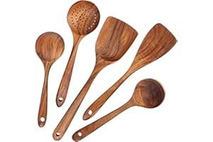 AOOSY Utensilios de cocina,5 piezas Juego de utensilios de cocina japoneses de madera Herramientas de utensilios resistentes al calor sin arañazos