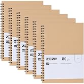 ZCZN A5 Notebook, Pack of 6 Notebook A5 White Sheets, Notepad Kraft Cover, Notepad A5 Spiral 60 Sheets/120 Pages Travel Journ