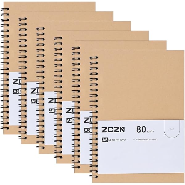 Spiraalnotitieblok, A5, gevoerd, klein notitieboek, gelinieerd, kraftpapier, 100 pagina's, reisdagboek, notitieboek, bladen voor reizen, school, schrijven (3 stuks