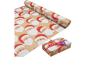 ADQUATOR 16m Roll of Kraft Santa Claus Wrapping Paper Roll,Colorful Gift 100% Recyclable ECO For Present Party Christmas DIY Birthday Decorations