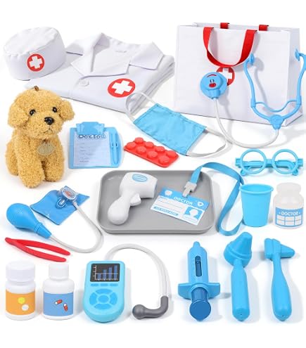 Déguisement Docteur Enfant – 9 Pièces – Blouse, Stéthoscope, Lunettes – Taille 3-12 Ans – Jeu D’imitation Médical