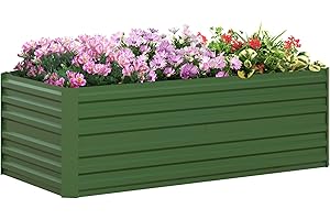 Outsunny Raised Beds for Garden, Galvanised Steel Outdoor Planters with Multi-reinforced Rods for Vegetables, Plants, Flowers and Herbs, 180 x 90 x 59 cm, Green