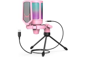FIFINE Gaming Microphone, USB PC Streaming RGB Condenser Microphone for Video, Voice Recording, Podcasts, Youtube, Tiktok on Desktop/Laptop/PS4/PS5, with Tap-to-Mute, External Pop Filter-A6V Pink