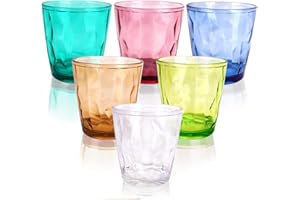 BieFuSin Diamond Trasparente vidrio del whisky 310ml, 6 Vidrio,Vasos de Plástico en Colores de Tono Joya, Vasos de Acrílico Transparente, Vasos de Jugo, Agua, Cóctel, Camping, Reutilizables, sin BPA,