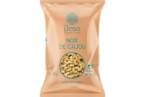Noix de Cajou BIO 1kg | Noix de Cajou 100% naturelle | Crues et non salées | Sans OGM | Parfumé & Gourmand | IDEAL recettes cuisine | Convient aux végétariens et aux végétaliens | BASE ORGANIC FOOD