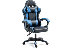 Home Treats Gaming Chair BLUE Recliner with Adjustable Height, Lumbar Support Padded Cushion, Racing Bucket Seat With Headrest Ergonomic Office Chair Perfect For Home Office, Computer Chair (Blue)