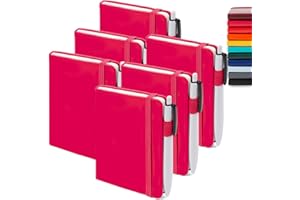 feela 6 Pack Pocket Mini Notebooks Bulk, Small Cute Memo Notepads Hardcover College Ruled Lined Journals with Pen Holder for School Business Work, with 6 Black Pens, 3.5”x 5.5”, A6, Berry