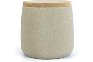 Nadi Collection | Algodonera con tapa de madera | Serie Forest | Resina | Organizar discos desmaquillantes, bastoncillos algodón, joyas | 10.5 cm ∅ x 10.5 cm | Gran tamaño (Beige)