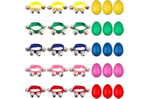 HAISHELL 30 Pcs Shakers Musical Instrument Set Plastic Egg Shaker Wrist Hand Bells for Kids Adjustable Wrist Tambourines Shaker Musical Instruments for School and Music Class Party