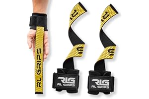 RLG RL GRIPS RL Grips - Straps de Gimnasio con Muñequera para Levantamiento de Pesas y Powerlifting – Correas de Levantamiento Acolchadas para Entrenamiento de Espalda