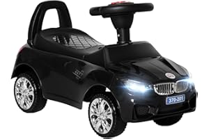 HOMCOM Porteur Enfants Voiture, véhicule à Pousser avec Coffre à Jouets, klaxon, phares et Musique, développe la motricité de Votre Enfant, 18-36 Mois, Noir