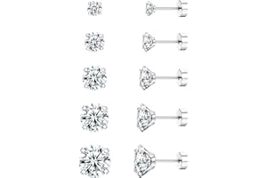 Dimaday 5 Paare 20G Medizinische Ohrstecker Edelstahl für Damen Herren CZ Flachem Rücken Cubic Zirkonia Knorpel Ohrringe Helix Piercing Tragus Flat Back Piercing Ohrringe Set ohrstecker