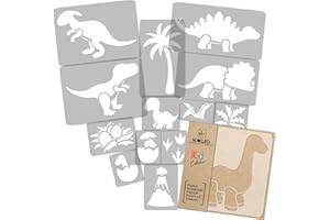 NAKLEO Plantillas para Pintar para Habitación Niños, 14 Stencil 9x12 a 23x34cm Dinozaurio Reptil, Patrón Plástico y Reutilizable para Dibujar, DIY Arte Decoración, Pared Madera Muebles Tejido