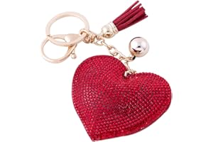 Soleebee En Cuir Amour Coeur Keychain Bling SS6 Premium Cristal De Voiture Porte-clés Valise Sacs À Dos Accessoires Charme avec Glands (Rouge)