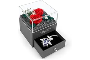 WISDOM1674 Preserved Red Real Rose With I Love You Brooch - Eternal Rose Gift Box With Brooch Gifts for Mom Grandma Wife Girlfriend on Mothers Day Valentines Christmas Birthday Anniversary Romantic Gifts