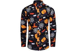 TUNEVUSE Herren Halloween Hemden Erwachsene Kürbis Print Langarm Casual Button Down Hemd Kostüme